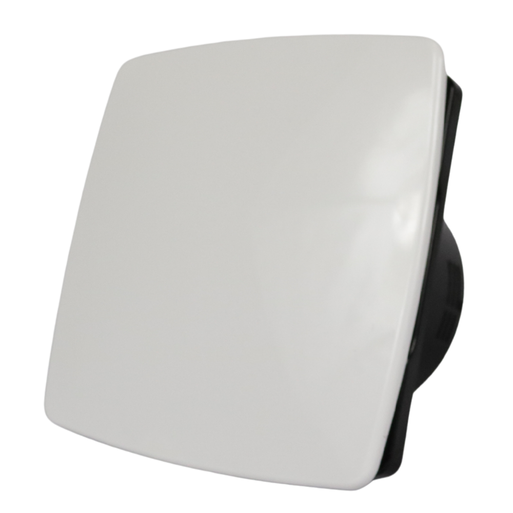 Whisper Pro-Design badkamerventilator - Ø100mm - met nalooptimer + vochtsensor - WIT *Bold-Line* - zwarte ventilator afbeelding 1