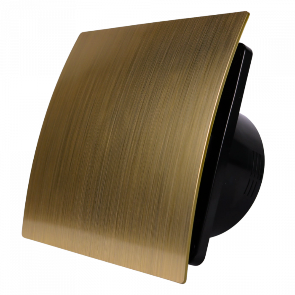Whisper Pro-Design badkamerventilator - Ø100mm - met nalooptimer + vochtsensor - gebogen kunststof - goud - zwarte ventilator afbeelding 1