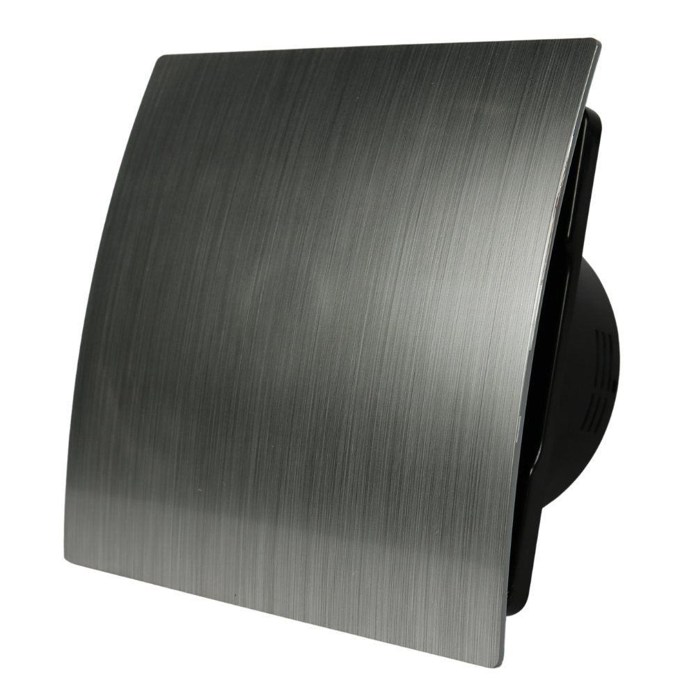 Whisper Pro-Design badkamerventilator - Ø100mm - met nalooptimer + vochtsensor - gebogen kunststof - zilver - zwarte ventilator afbeelding 1