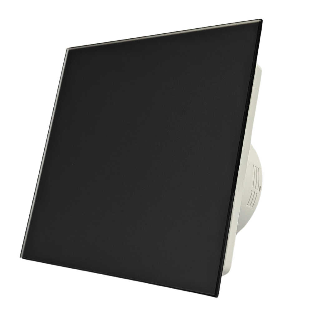 Badkamer/toilet ventilator - met timer - Ø100mm - vlak glas - mat zwart afbeelding