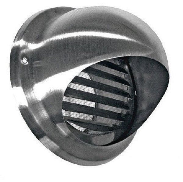 Bolrooster RVS Ø125mm met schoepen en muggengaas afbeelding 1