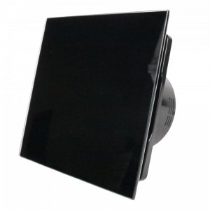Whisper Pro-Design badkamerventilator - Ø100mm - met nalooptimer + vochtsensor - vlak glas - glans zwart - zwarte ventilator