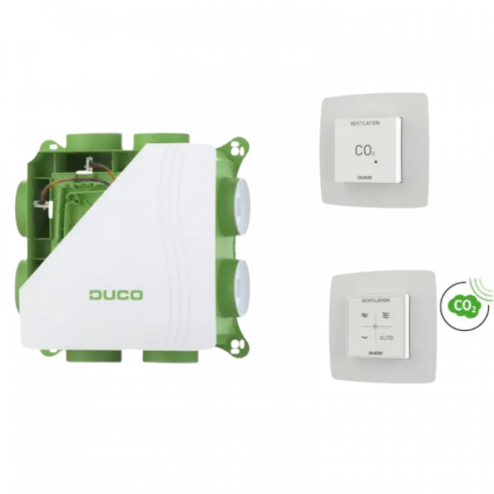 DucoBox Silent 2.0 All-In-One CO₂ – 400 m³/h – Randaarde - ingebouwde vochtsensor + RF-bediening met CO₂-sensor + CO₂-ruimtesensor DucoBox Silent 2.0 All-In-One CO₂ – 400 m³/h – Randaarde - ingebouwde vochtsensor + RF-bediening met CO₂-sensor + CO₂-ruimtesensor