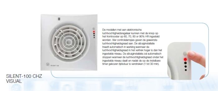 S&P Silent 100 CHZ Visual TIMER + VOCHTSENSOR Badkamer/ toilet ventilator - Ø100mm