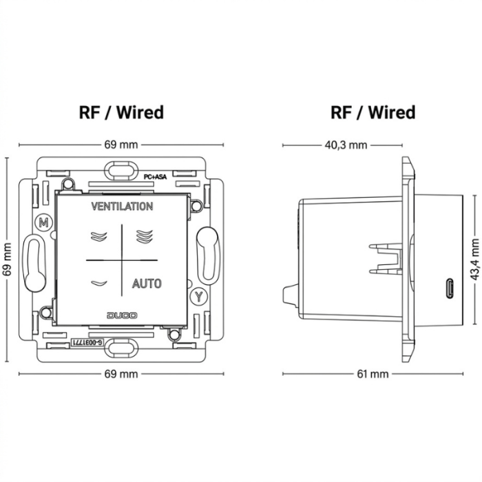 Duco CO2 ruimtesensor zonder bediening RF/bedraad - Zwart