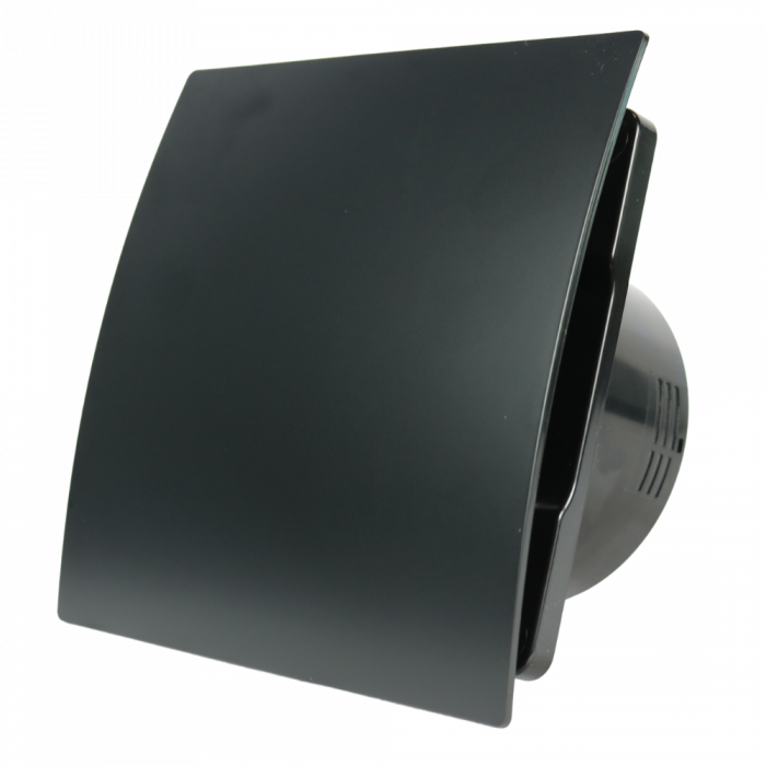 Whisper Pro-Design badkamerventilator - Ø100mm - met nalooptimer - gebogen kunststof - mat zwart - zwarte ventilator