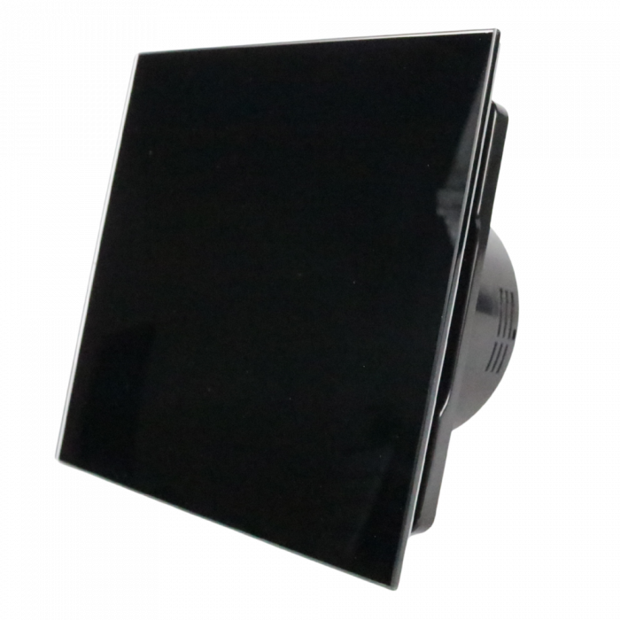 Whisper Pro-Design badkamerventilator - Ø100mm - met nalooptimer - vlak glas - glans zwart - zwarte ventilator