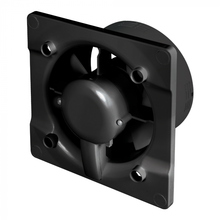 Whisper Pro-Design badkamerventilator - Ø100mm - met nalooptimer - vlak glas - mat zwart - zwarte ventilator