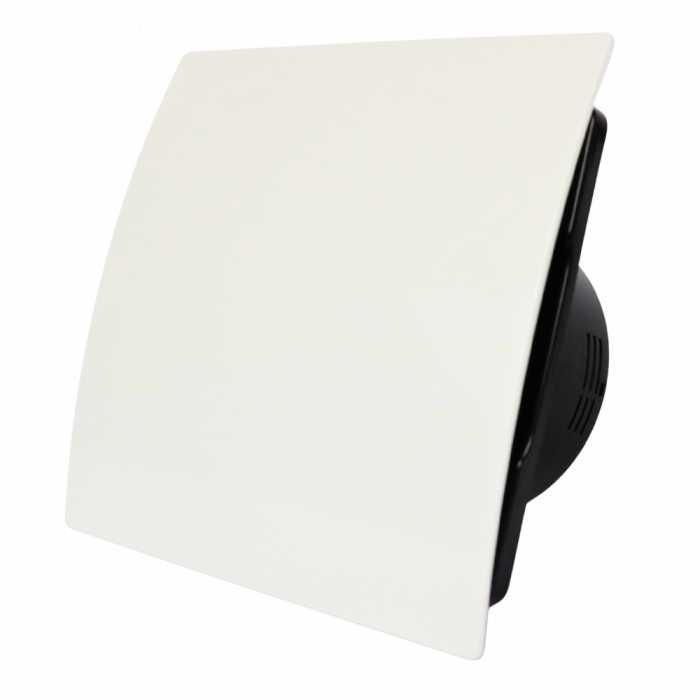 Whisper Pro-Design badkamerventilator - Ø125mm - met nalooptimer + vochtsensor - gebogen kunststof - wit - zwarte ventilator