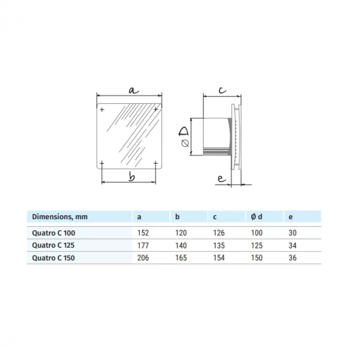 Blauberg Quatro C badkamerventilator - Ø100mm - MET TIMER + VOCHTSENSOR 