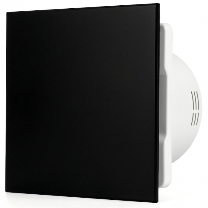 Badkamer/toilet ventilator - met timer - Ø100mm - vlak glas - mat zwart Badkamer/toilet ventilator - met timer - Ø100mm - vlak glas - mat zwart
