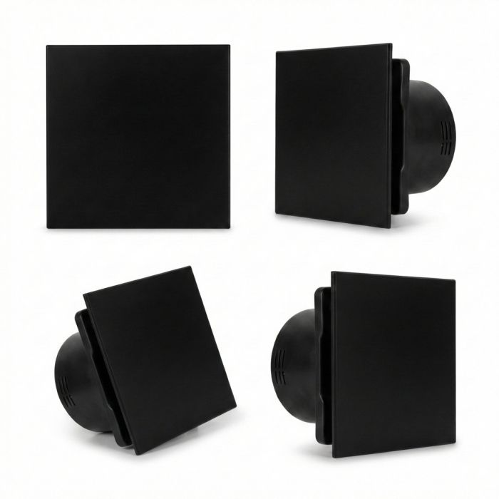 Whisper Pro-Design badkamerventilator - Ø100mm - met nalooptimer - vlak kunststof - mat zwart - zwarte ventilator