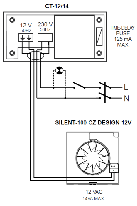 S&P transformator 230 Volt - 12 Volt (CT12/14)