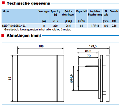 S&P Silent Design 100 CZ aan/uit Badkamer/ toilet ventilator - Ø100mm