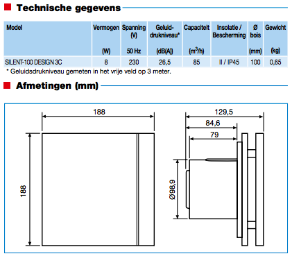 S&P Silent Design 100 CHZ TIMER + VOCHTSENSOR Badkamer/ toilet ventilator - Ø100mm (zilver)