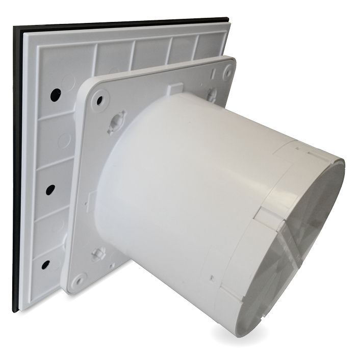 Badkamer/toilet ventilator - trekkoord - Ø125mm - vlak glas - mat zwart