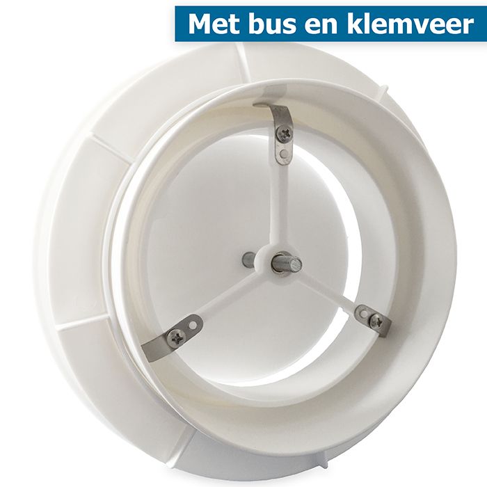 Ventilatie ventiel kunststof rond 100mm wit met klemveren en bus