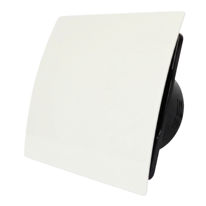 Whisper Pro-Design badkamerventilator - Ø100mm - aan/uit - gebogen kunststof - wit - zwarte ventilator Whisper Pro-Design badkamerventilator - Ø100mm - aan/uit - gebogen kunststof - wit - zwarte ventilator