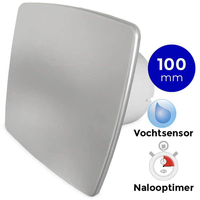 Badkamer/toilet ventilator - met timer & vochtsensor - Ø100mm - bold-line RVS