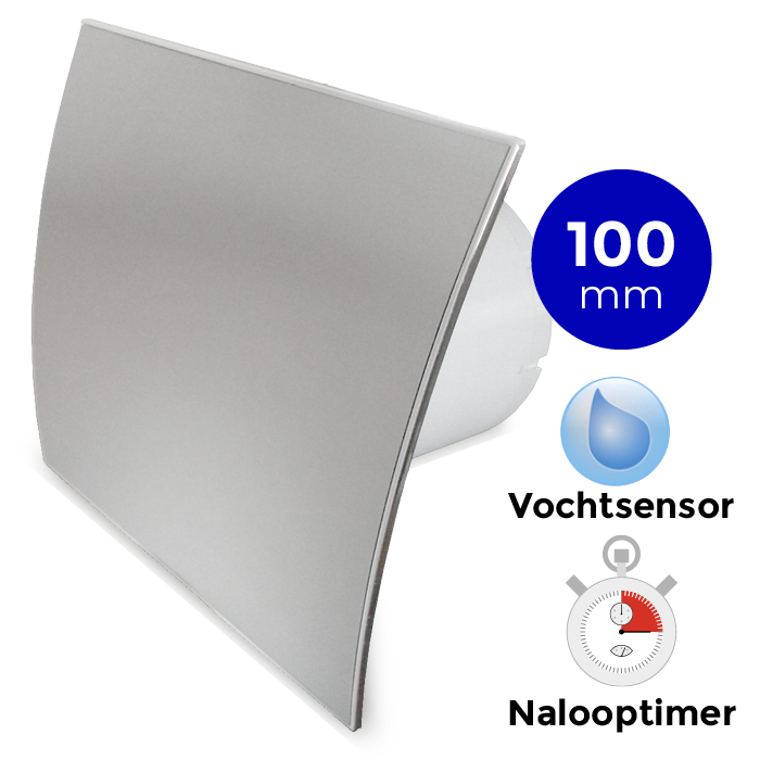 Badkamer/toilet ventilator - met timer & vochtsensor - Ø100mm - RVS gebogen