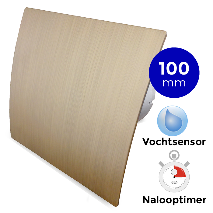 Badkamer/toilet ventilator - met timer & vochtsensor - Ø100mm - goud