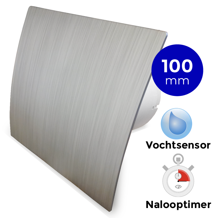 Badkamer/toilet ventilator - met timer & vochtsensor - Ø100mm - zilver 