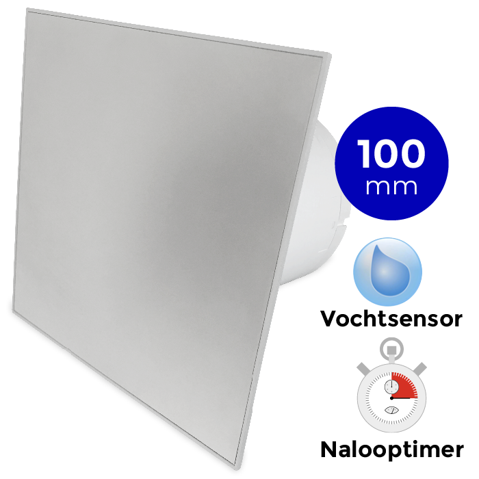 Badkamer/toilet ventilator - met timer & vochtsensor  - Ø100mm - RVS vlak