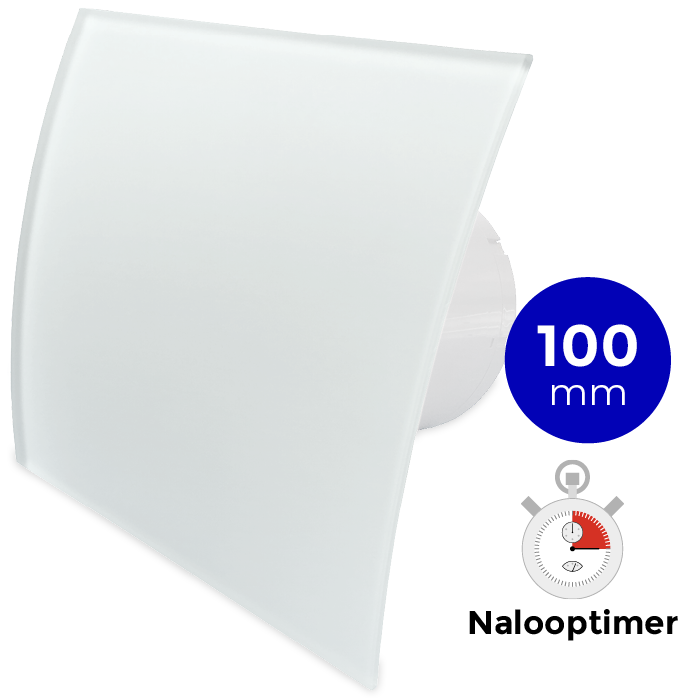 Badkamer/toilet ventilator - met timer - Ø100mm - gebogen glas - mat wit