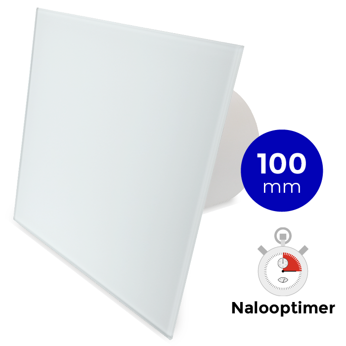 Badkamer/toilet ventilator - met timer - Ø100mm - vlak glas - mat wit