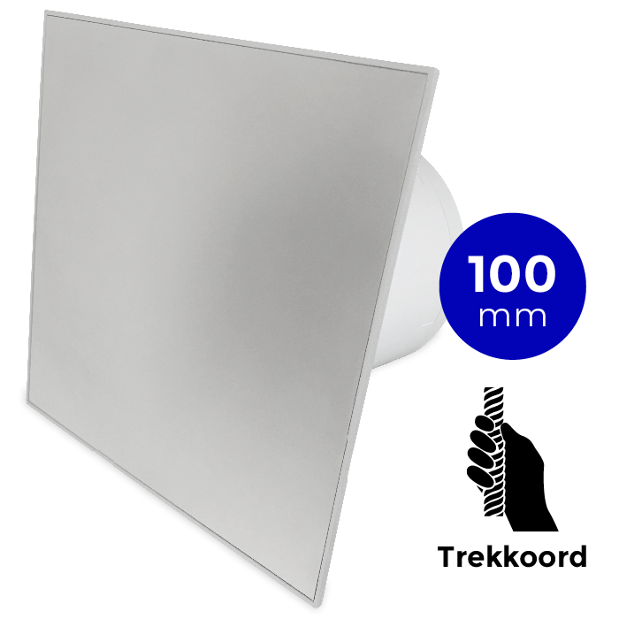 Badkamer/toilet ventilator - trekkoord - Ø100mm - RVS vlak