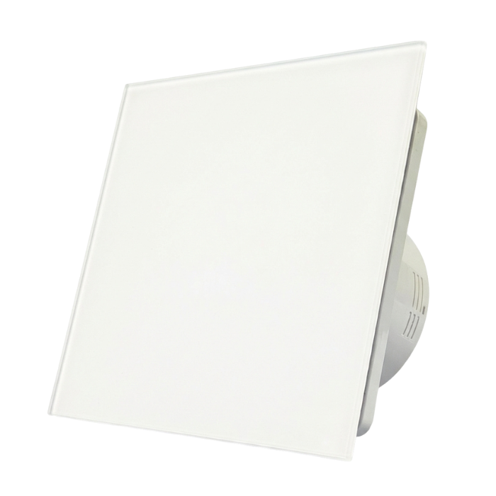 Badkamer/toilet ventilator - met timer & vochtsensor - Ø125mm - vlak glas - mat wit Badkamer/toilet ventilator - met timer & vochtsensor - Ø125mm - vlak glas - mat wit