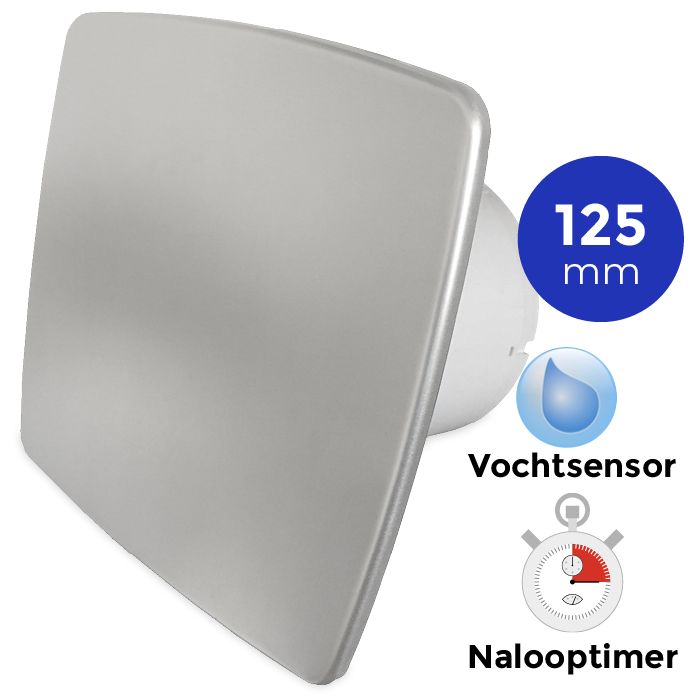 Badkamer/toilet ventilator - met timer & vochtsensor - Ø125mm - bold-line RVS