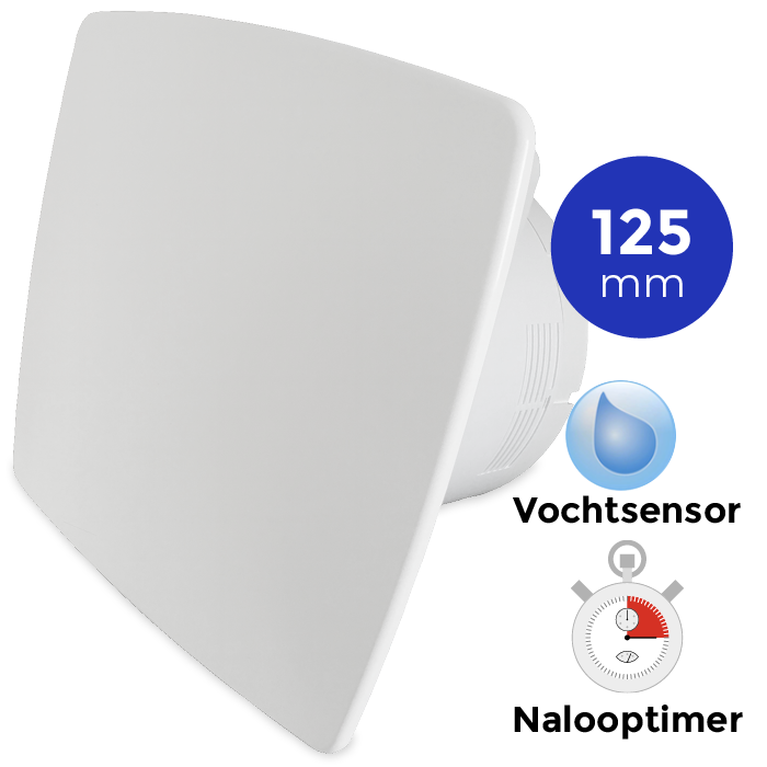 Badkamer/toilet ventilator - met timer & vochtsensor - Ø125mm - bold-line