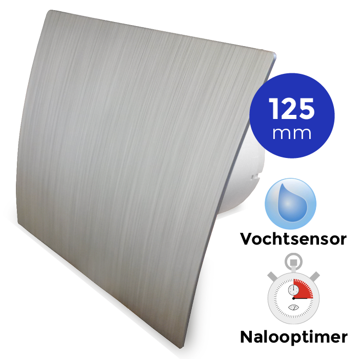 Badkamer/toilet ventilator - met timer & vochtsensor - Ø125mm - zilver