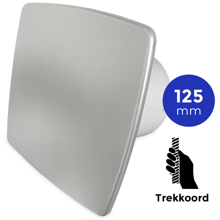 Badkamer/toilet ventilator - trekkoord - Ø125mm - bold-line RVS 