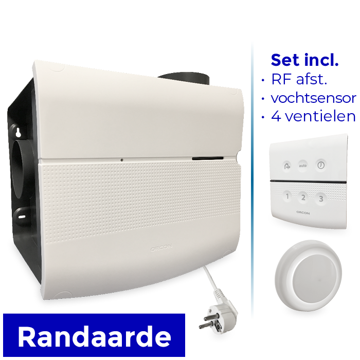 Orcon MVS 15RHB 520m3/h + vochtsensor + RFT bediening - randaarde stekker - 4 ventielen