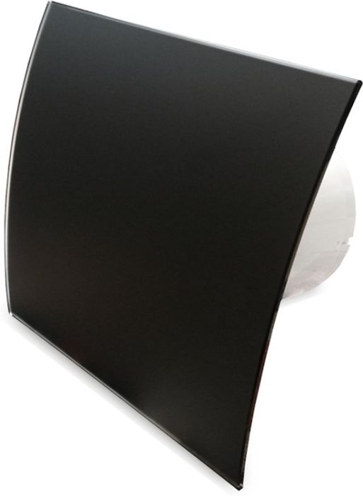 Badkamer/toilet ventilator - trekkoord - Ø100mm - gebogen glas - mat zwart