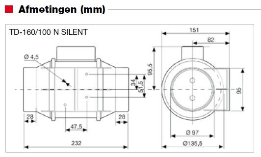 S&P Buisventilator TD-160/100 N Silent aansluitdiameter 100mm