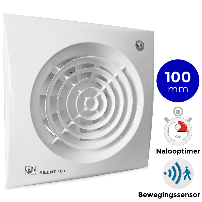 S&P Silent 100 CDZ TIMER + BEWEGINGSSENSOR Badkamer/ toilet ventilator - Ø100mm