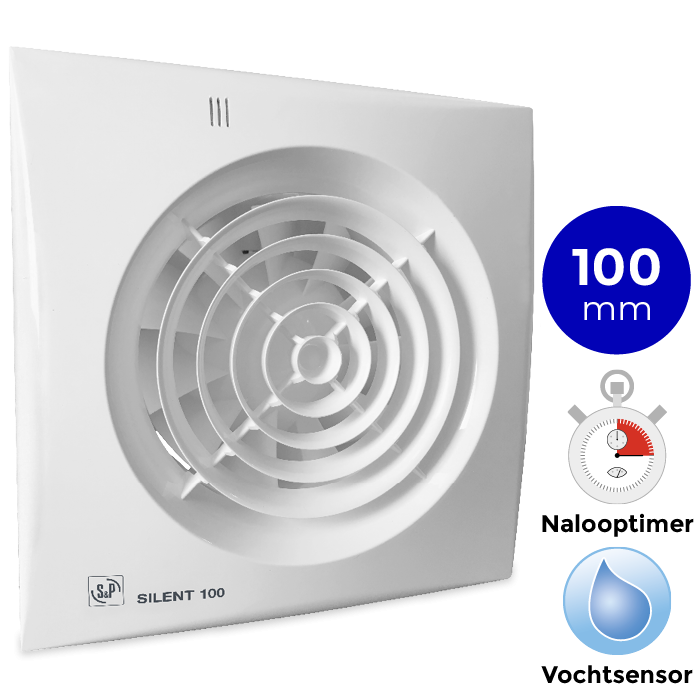 S&P Silent 100 CHZ TIMER + VOCHTSENSOR Badkamer/ toilet ventilator - Ø100mm
