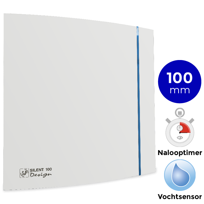 S&P Silent Design 100 CHZ TIMER + VOCHTSENSOR Badkamer/ toilet ventilator - Ø100mm