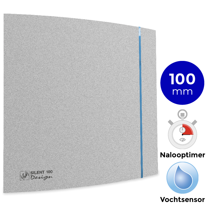 S&P Silent Design 100 CHZ TIMER + VOCHTSENSOR Badkamer/ toilet ventilator - Ø100mm (zilver)