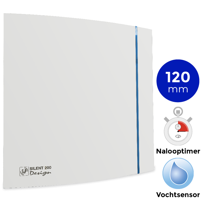 S&P Silent Design 200 CHZ TIMER + VOCHTSENSOR Badkamer/ toilet ventilator - Ø120mm