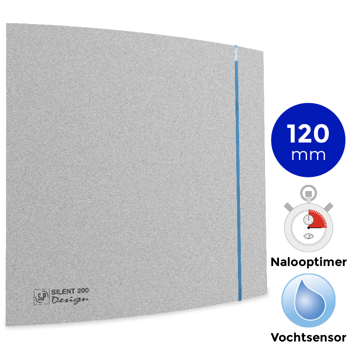 S&P Silent Design 200 CHZ TIMER + VOCHTSENSOR Badkamer/ toilet ventilator - Ø120mm (zilver)