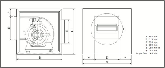 Airbox boxventilator (UPE 9/9) Compacta - 2000 m3/h - Ø350mm