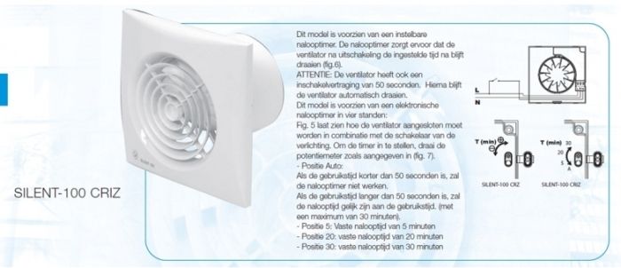 S&P Silent 100 CRIZ AUTOMATISCHE TIMER Badkamer/ toilet ventilator - Ø100mm