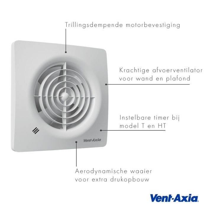 Vent-Axia Supra 100HT badkamerventilator - timer & vochtsensor - 97 m3/h - Ø100mm