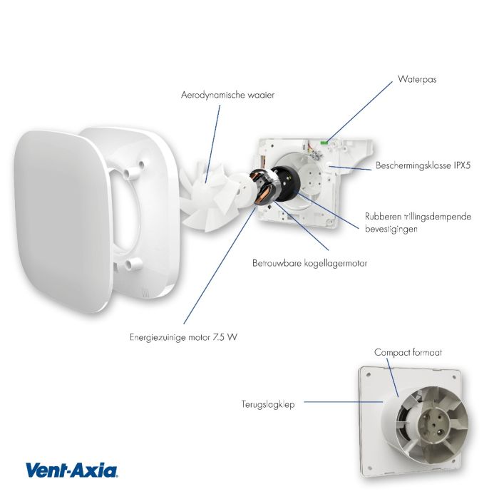 Vent-Axia Supra design 125HT badkamerventilator - Timer & Vochtsensor - 160 m3/h - Ø125mm Vent-Axia Supra design 125HT badkamerventilator - Timer & Vochtsensor - 160 m3/h - Ø125mm