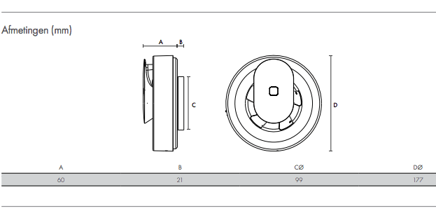 Vent-Axia Svara 110 m3/h (app gestuurd) - Ø100mm - zwart