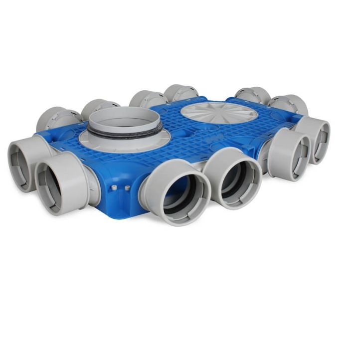 Vent-Axia Uniflexplus + instortverdeler - 12x Ø90mm zijaansluiting - Ø160mm Vent-Axia Uniflexplus + instortverdeler - 12x Ø90mm zijaansluiting - Ø160mm